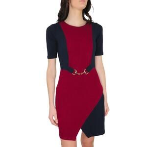Bobbie Lee Dress Maroon & Navy A-Line Pencil Dress Professional Small